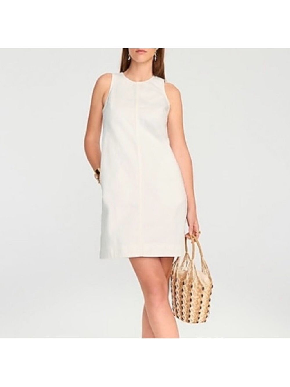 JCrew white denim dress NEW Size 12 jumper pockets sheath Casual Summer Cotton